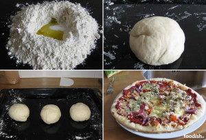 Werkwijze zelf een dunne pizzabodem maken
